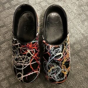 Dansko Artistic Black Clogs with Colorful Accents